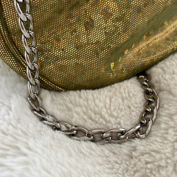 BY FAR baby Cush leather green shoulder bag purse zipper disco hologram $524 new - Picture 4 of 14